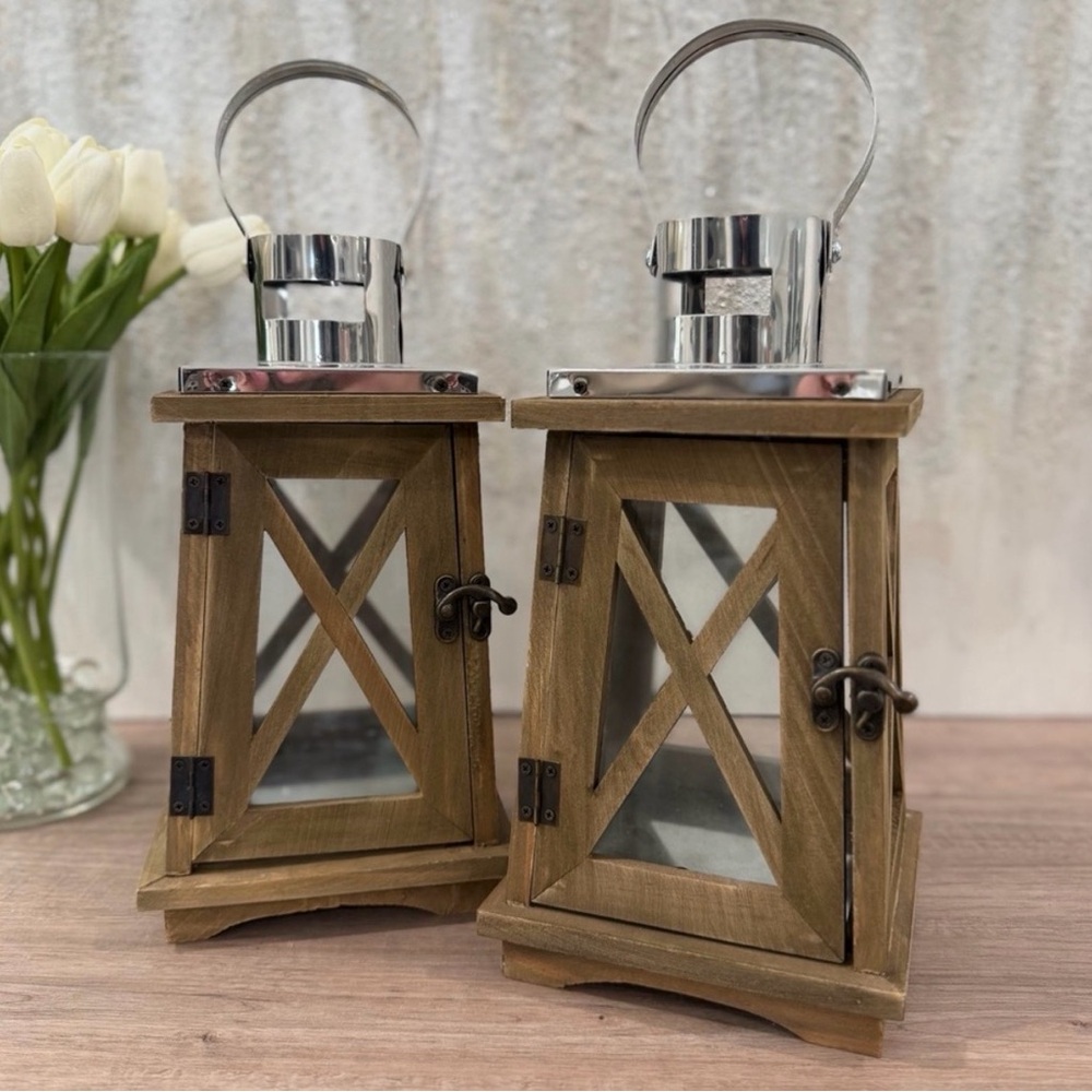 Hobby Lobby Wooden Lantern with Silver Accent - Picture 7 of 9